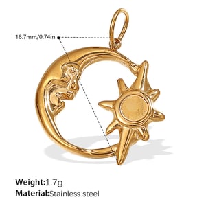 Retro Sonne & Mond Edelstahl Gold Farbe Anhänger h5 