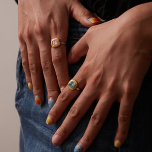 Simple Stainless Steel Gold Color Gemstone Rings h5 Picture3