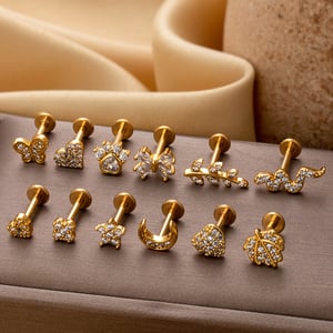 1 Piece Simple Series Daily Heart Copper   Gold Color  Zircon Women's Piercings Earrings h5 Picture5