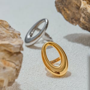 Simple Geometric Stainless Steel Gold Color Statement Rings h5 Picture4