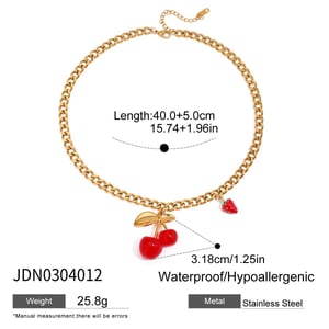 Sweet Cherry Stainless Steel  Gold Color  Pendant Necklaces h5 Picture2