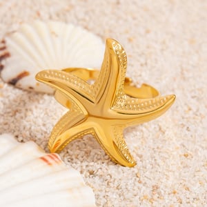 Ocean Series Starfish - flower Gold Stainless Steel Women's Ring h5 Picture4