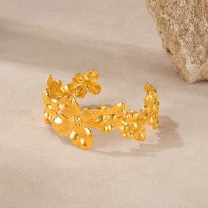 1 Stück Einfache Serie Elegante Blume Edelstahl Gold Farbe Damen Manschette Armbänder h5 Bild3