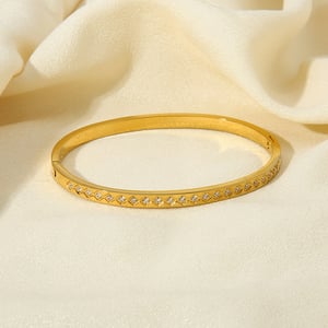 Simple Series Daily Geometric Gold Color Stainless Steel Women’s Bangles h5 Picture4