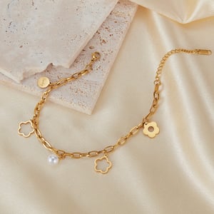 Fußkettchen aus Edelstahl mit Blumen in Goldfarbe h5 Bild4