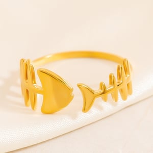 en fish bone stainless steel women's ring h5 Picture5