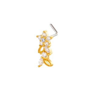 1 Piece Flower Copper Gold Color Zircon Women's Nose Stud h5