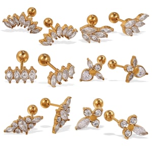 Flower Stainless Steel Gold Color Piercing Earrings h5 Picture5