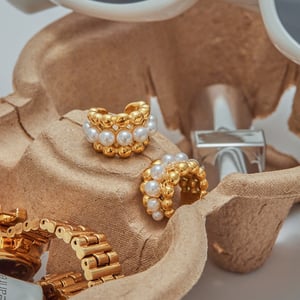 Retro Beads Stainless Steel Gold Color Ear Cuffs h5 Picture4