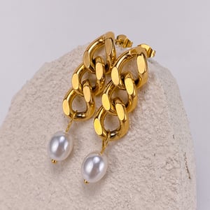 1 Paar einfache Serie täglich geometrische Edelstahl Gold Farbe Damen Tropfen Ohrringe h5 Bild6