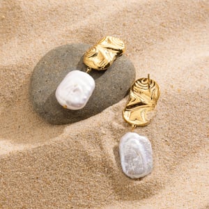 Retro Stainless Steel  Gold Color Pearl Drop Earrings h5 Picture3