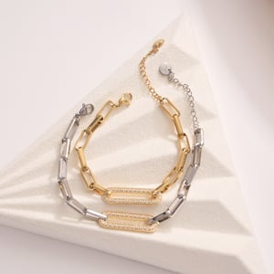 Rechteckige Patchwork-Armbänder aus Edelstahl in Goldfarbe für Damen h5 Bild3