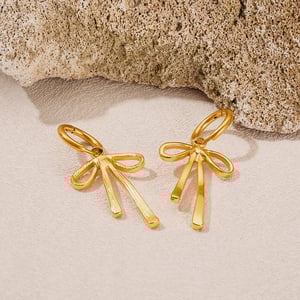 1 Paar einfache Serie täglich Schleife Knoten Edelstahl Gold Farbe Damen Tropfen Ohrringe h5 Bild5