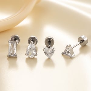 1 Piece Stainless Steel Gold Color  Zircon Piercings Earrings h5 Picture5