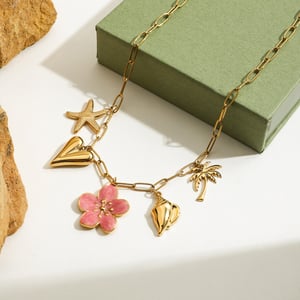 Sweet Flower Stainless Steel Gold Color Pendant Necklaces h5 Picture4