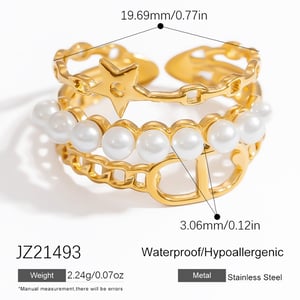 Multilayer Exquisite Stainless Steel Gold Color Women's Statement Rings h5 Picture2
