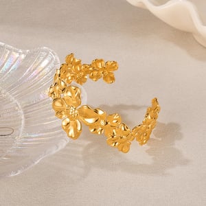 1 Stück Einfache Serie Elegante Blume Edelstahl Gold Farbe Damen Manschette Armbänder h5 Bild4