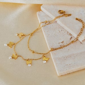 1 Stück Simple Series Einfache Fußkettchen mit Schleife und Knoten aus Edelstahl in Goldfarbe h5 Bild2