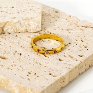 Classic Series Retro Star Stainless Steel  Gold Color  Zircon Gold Color  Rings h5 Picture3