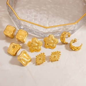 1 Pair Stainless Steel Gold Color Stud Earrings h5 Picture3