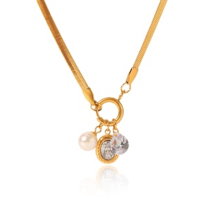 Simple  Daily Flower Stainless Steel Gold Color Pearl Women's Pendant Necklaces h5 