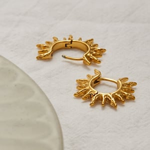 1 Pair Stylish Series Retro Sun Stainless Steel Gold Color Women's Hoop Earrings h5 Picture5