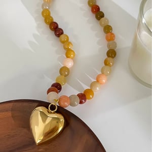 1 Piece Stainless Steel Heart Natural Stone Pendant Necklace h5 Picture5