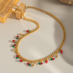 1 Piece Sweet Strawberry Stainless Steel Gold Color Pendant Necklaces h5 Picture4
