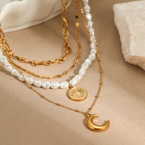 Elegant Geometric Stainless Steel Gold Color Women's Layered Necklaces h5 Picture4