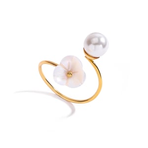 1 Piece Lustrous Shell Flower Stainless Steel Gold Color Women's Gemstone Rings h5 