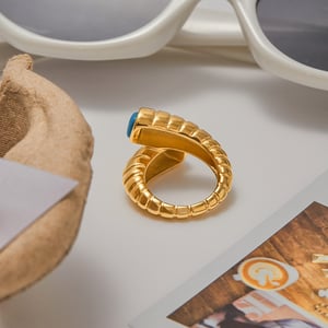 1 Piece Luxurious Turquoise Twist Stainless Steel Gold Color Statement Rings h5 Picture4