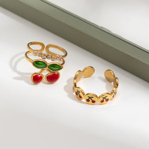 1 Piece Cherry Stainless Steel Gold Color Statement Rings h5 Picture8
