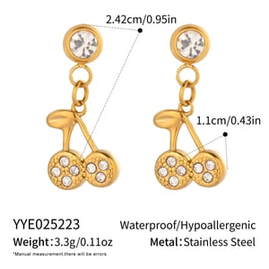 1 Pair Cherry Stainless Steel Gold Color Drop Earrings h5