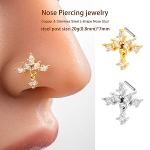 1 Piece Designable Copper Gold Color Zircon Women's Nose Stud h5 Picture4