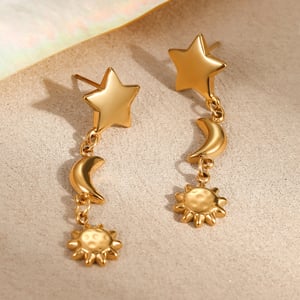 Sun/Moon Stainless Steel  Gold Color Women's Dangle Earrings h5 Picture2