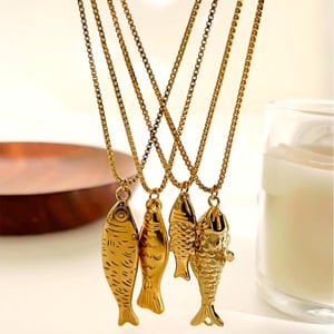 1 Piece Fish Stainless Steel Gold Color Pendant Necklace h5 Picture5