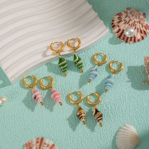 1 Pair Ceramic Shell Stainless Steel Gold Color Drop Earrings h5 Picture4