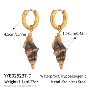 1 Pair Ceramic Shell Stainless Steel Gold Color Drop Earrings h5