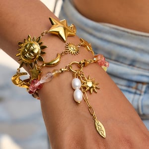 1 Stück polychrome Perlen Edelstahl Gold Farbe Damen Charm Armbänder h5 Bild10