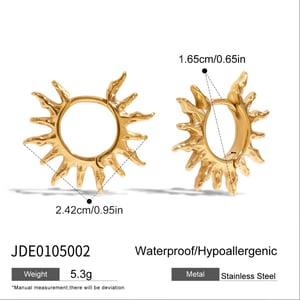 1 Pair Stylish Series Retro Sun Stainless Steel Gold Color Women's Hoop Earrings h5 Picture2