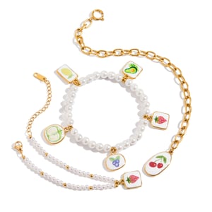 1 Stück Romantische Kirsche Edelstahl Gold Farbe Damen Charm Armbänder h5 Bild8