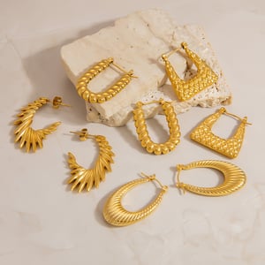1 Pair Stainless Steel Gold Color Hoop Earrings h5 Picture3