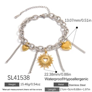 1 Piece Heart Stainless Steel Mixed Color Charm Bracelet h5 Picture2
