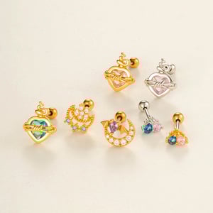 1 Piece Polychrome Heart Copper Gold Color Zircon Women's Piercings Earrings h5 Picture4