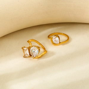 Luxurious Series Elegant Geometric Stainless Steel Gold Color  Zircon Ring Sets h5 Picture4