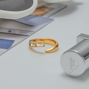 1 Piece Retro Geometric Stainless Steel Gold Color Women's Gemstone Rings h5 Picture6