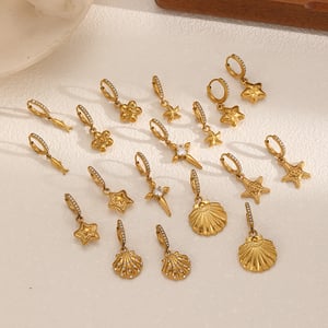 1 Pair Oceanic Stainless Steel  Gold Color Drop Earrings h5 Picture2