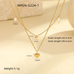 Simple Series Daily Heart Stainless Steel Gold Color Women's Layered Necklaces h5