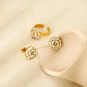 Luxurious  Elegant Flower Stainless Steel   Gold Color  Rings Display Set h5 Picture3