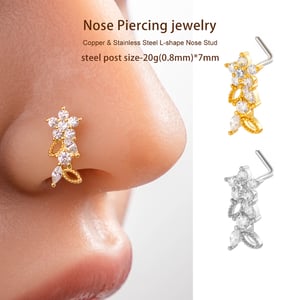 1 Piece Flower Copper Gold Color Zircon Women's Nose Stud h5 Picture5